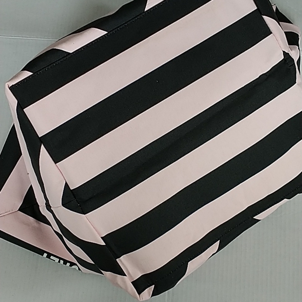 Victoria's Secret V Striped Limited Edition Pink/Black Weekender Tote Bag - Picture 10 of 11